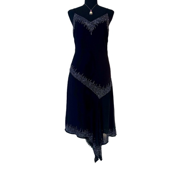 J Kara Dresses & Skirts - J KARA ~ Vintage Black Asymmetrical Dress Circa 1990 with Silver Embellishments
